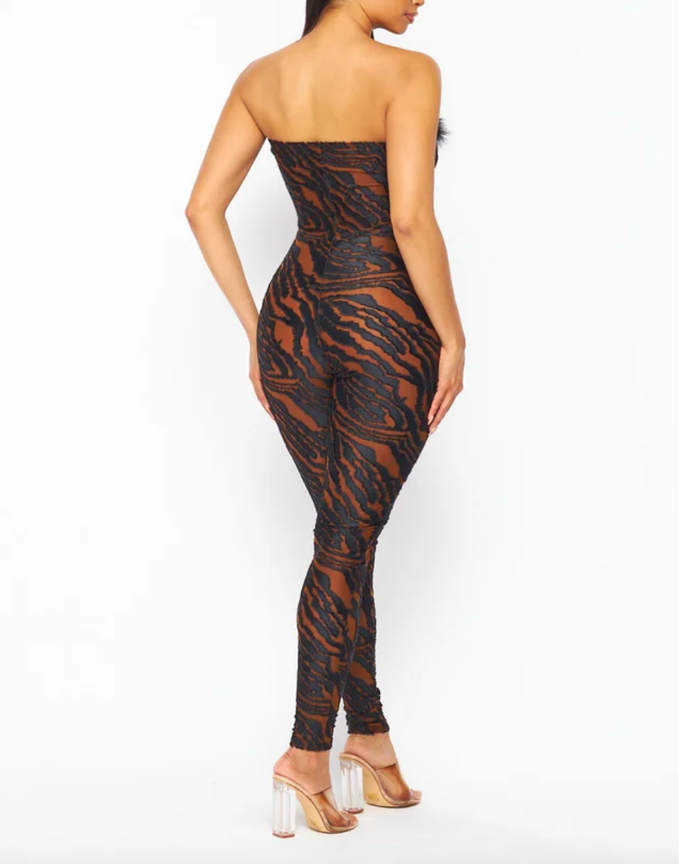 Strike Me Fur-Trimmed Velvet Jumpsuit